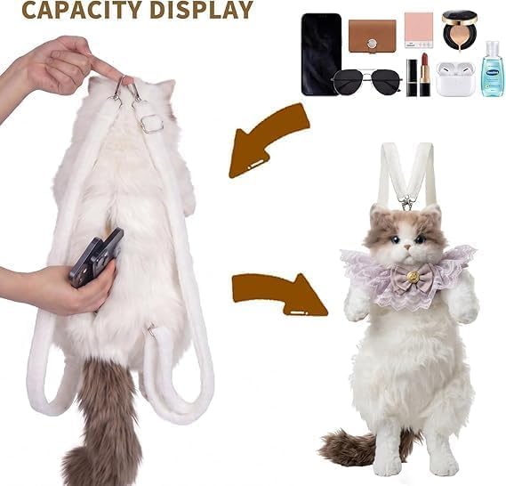 Realistic Plush Cat Backpack for Girls – Cute Soft Animal School Bag with Adjustable Straps for Kids Teens & Daily Use image 52