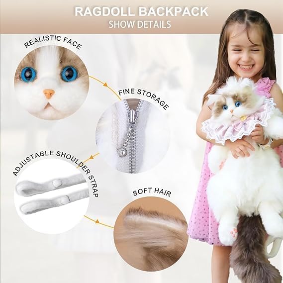 Premium & Original Cute Plush Cat Backpack for Girls & Women | Soft Stuffed Animal Shoulder Bag with Adjustable Straps | Kawaii Kitty Plush Backpack for School, Travel, Shopping, Gifts & Daily Use image 24
