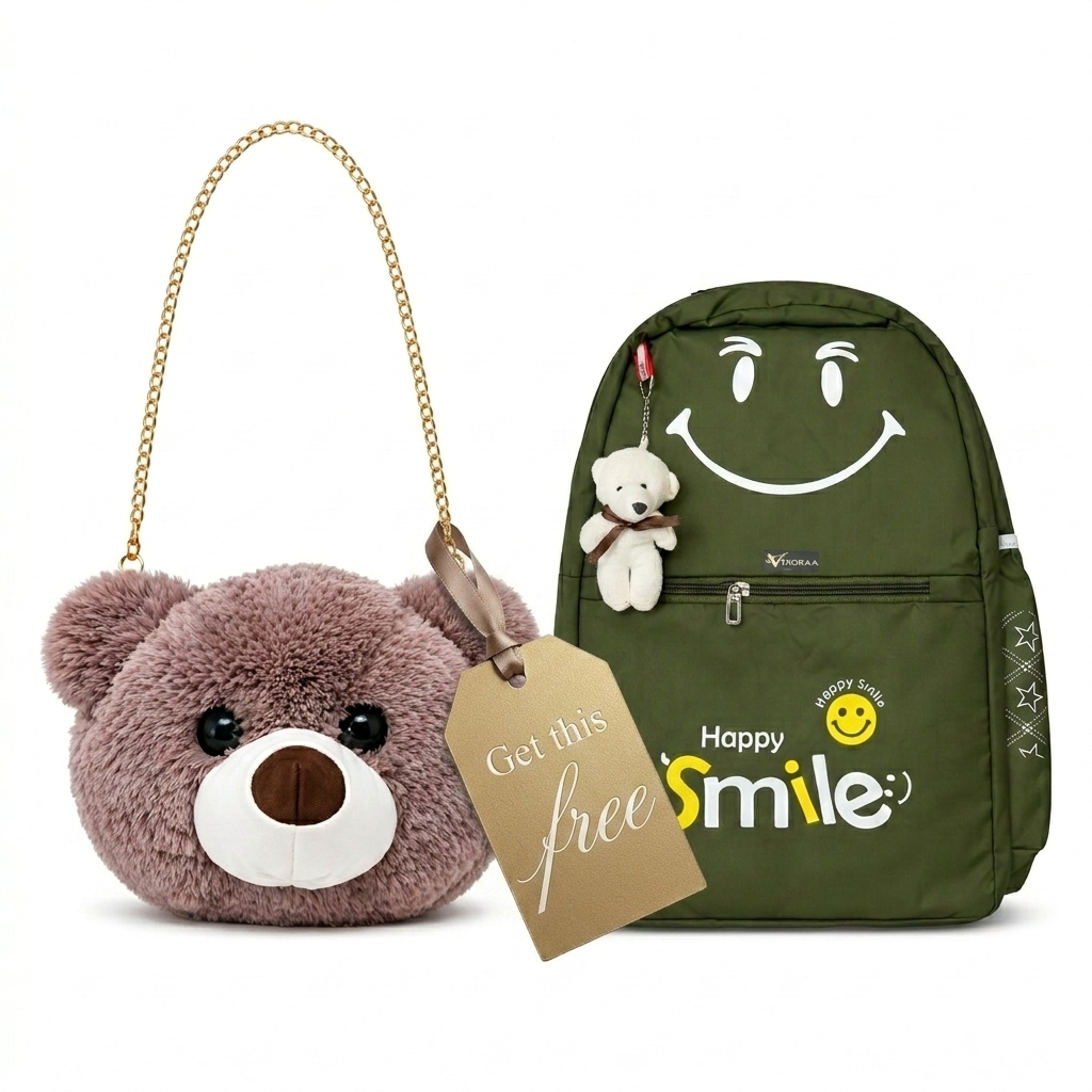 VIXORAA Kids Combo Pack – Happy Smile School Backpack, Teddy Bear Sling Bag & Jute Tote Bag | Cute Stylish Gift Set for Boys & Girls | Lightweight & Durable thumbnail 6