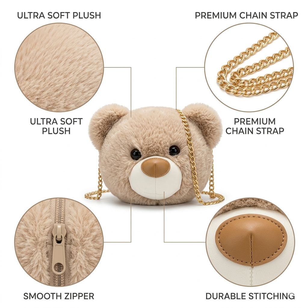 VIXORAA Teddy Bear Sling Bag for Girls | Cute Plush Crossbody Bag with Chain Strap | Soft Toy Style Mini Shoulder Bag | Stylish Kids & Women Purse  🔹 Meta Title thumbnail 5