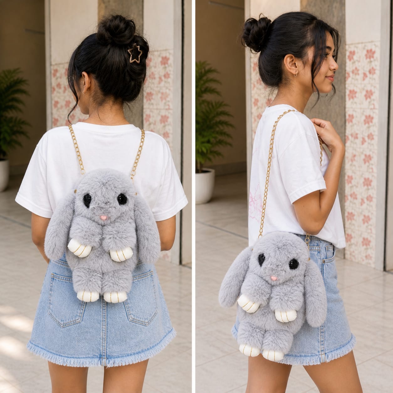VIXORAA Cute Rabbit Plush Sling Bag for Girls & Women | Soft Fur Bunny Crossbody Shoulder Purse with Chain Strap thumbnail 6