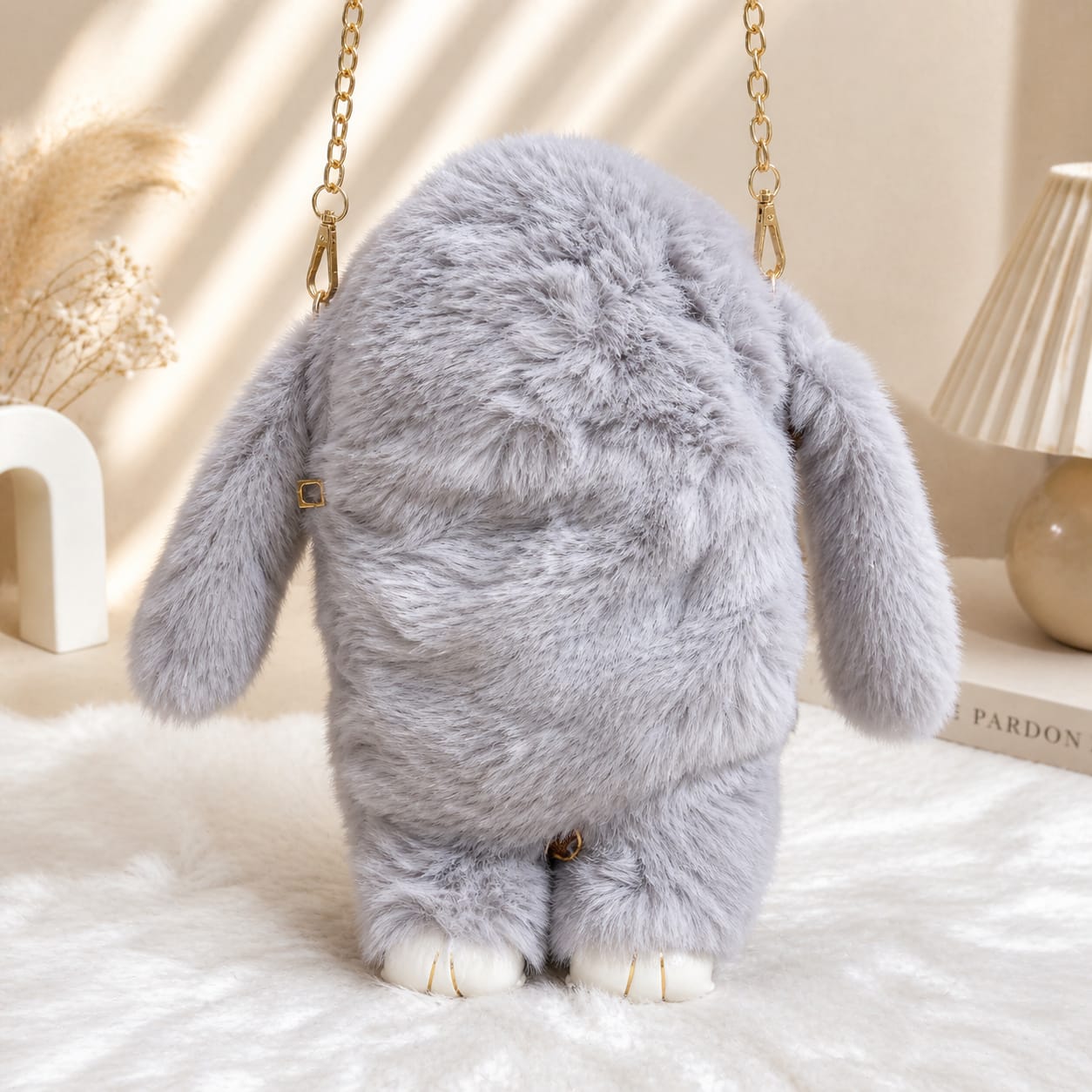 VIXORAA Cute Rabbit Plush Sling Bag for Girls & Women | Soft Fur Bunny Crossbody Shoulder Purse with Chain Strap thumbnail 7