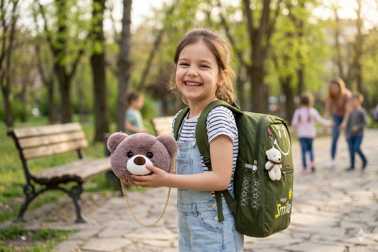 VIXORAA Kids Combo Pack – Happy Smile School Backpack, Teddy Bear Sling Bag & Jute Tote Bag | Cute Stylish Gift Set for Boys & Girls | Lightweight & Durable thumbnail 3